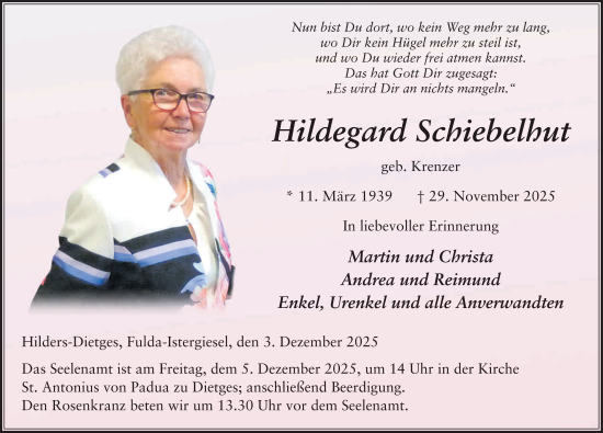 Traueranzeige von Hildegard Schiebelhut von FZ