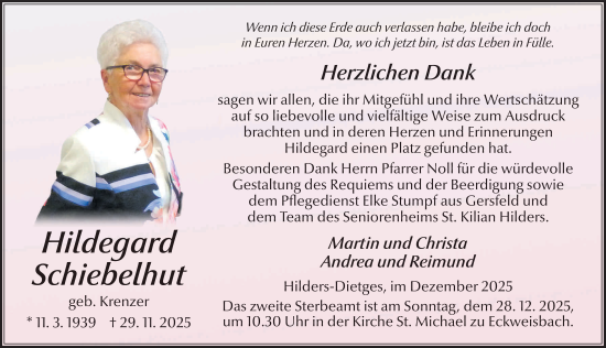 Traueranzeige von Hildegard Schiebelhut von FZ