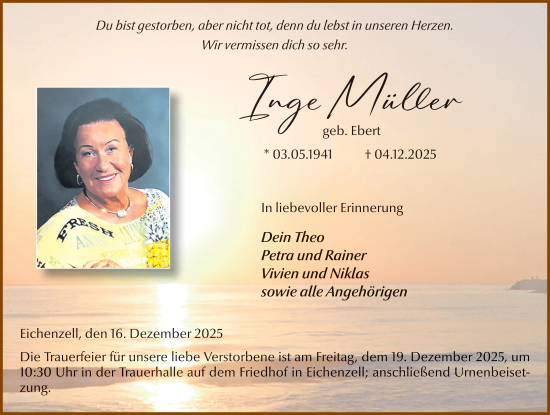 Traueranzeige von Inge Müller von FZ