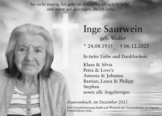 Traueranzeige von Inge Saurwein von FZ