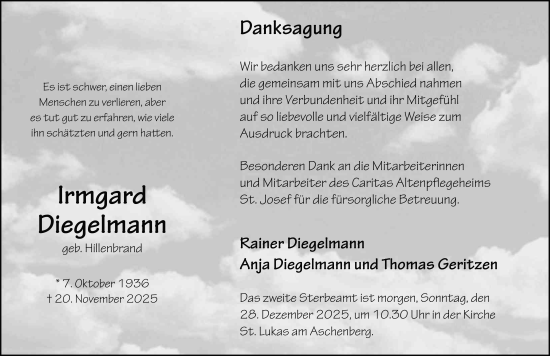 Traueranzeige von Irmgard Diegelmann von FZ