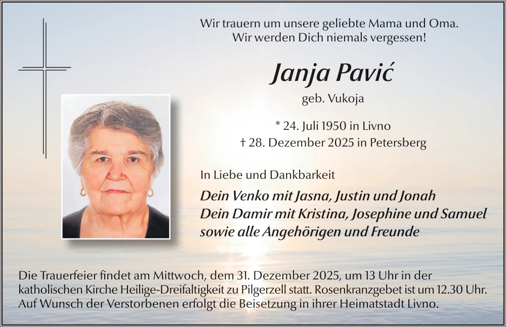  Traueranzeige für Janja Pavic vom 30.12.2025 aus FZ