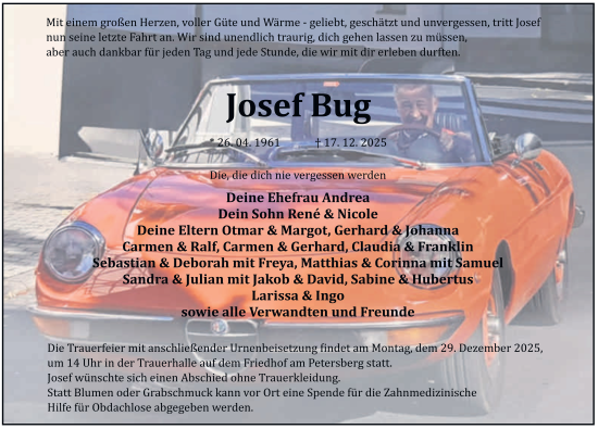 Traueranzeige von Josef Bug von FZ