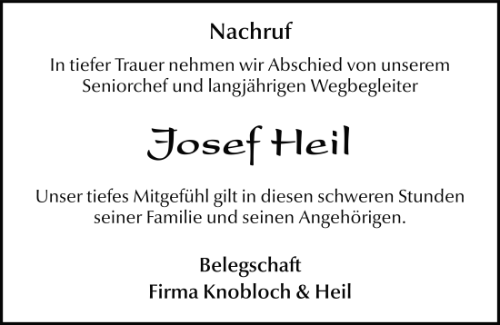 Traueranzeige von Josef Heil von FZ