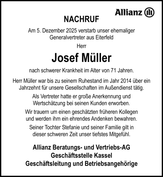Traueranzeige von Josef Müller von FZ