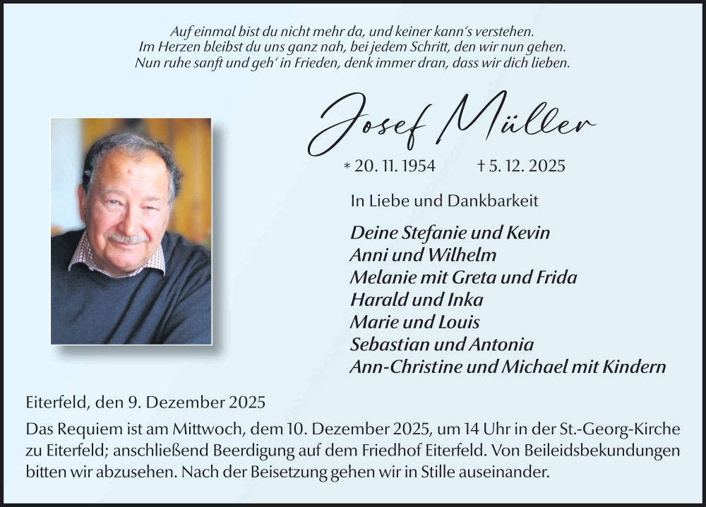  Traueranzeige für Josef Müller vom 09.12.2025 aus FZ