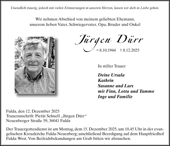 Traueranzeige von Jürgen Dürr von FZ
