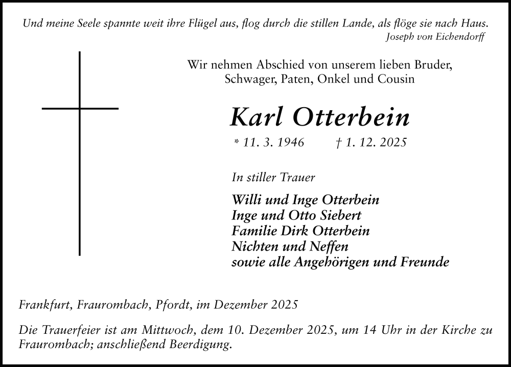 Traueranzeige für Karl Otterbein vom 08.12.2025 aus FZ