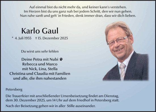Traueranzeige von Karlo Gaul von FZ