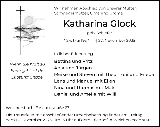 Traueranzeige von Katharina Glock von FZ