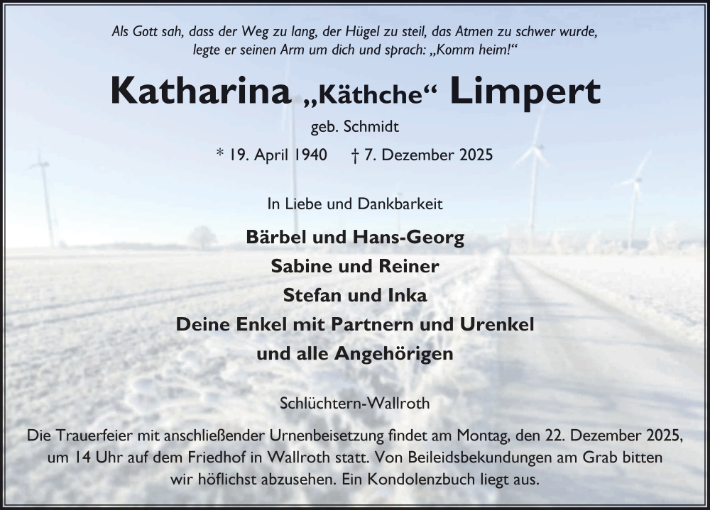  Traueranzeige für Katharina Limpert vom 20.12.2025 aus FZ