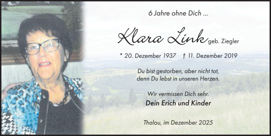 Traueranzeige von Klara Link von FZ
