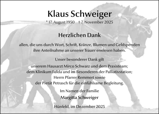 Traueranzeige von Klaus Schweiger von FZ