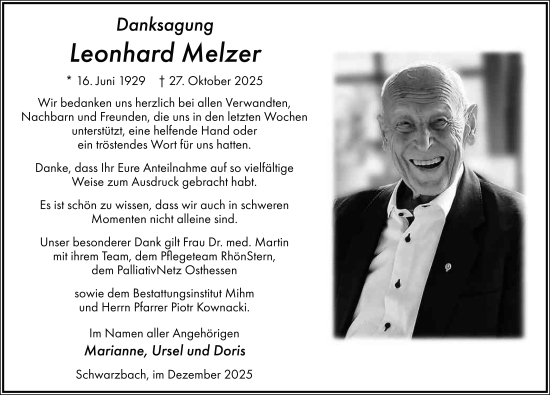 Traueranzeige von Leonhard Melzer von FZ