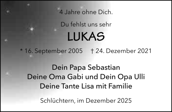 Traueranzeige von Lukas Graper von FZ