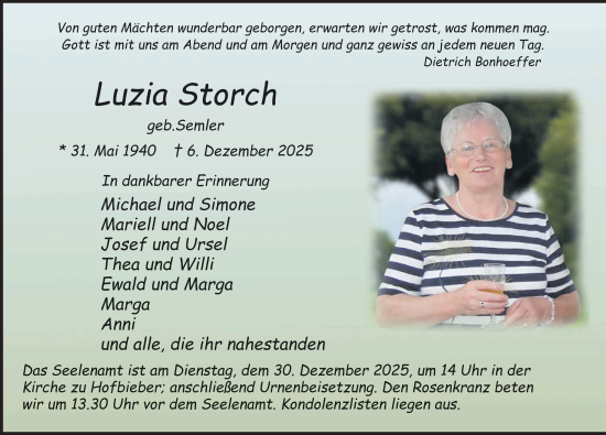 Traueranzeige von Luzia Storch von FZ