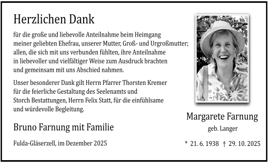 Traueranzeige von Margarete Farnung von FZ