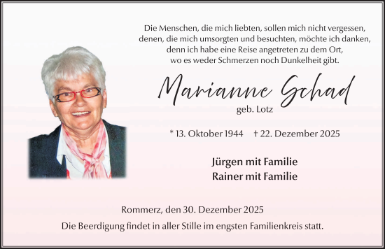 Traueranzeige von Marianne Schad von FZ