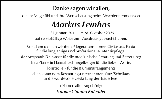 Traueranzeige von Markus Leinhos von FZ