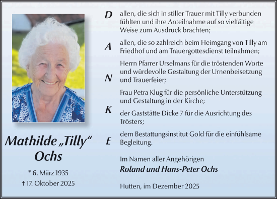 Traueranzeige von Mathilde Ochs von FZ