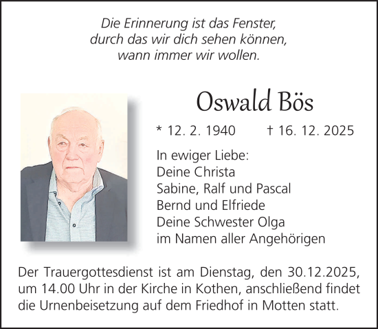 Traueranzeige von Oswald Bös von FZ