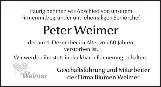 Traueranzeige von Peter Weimer von FZ