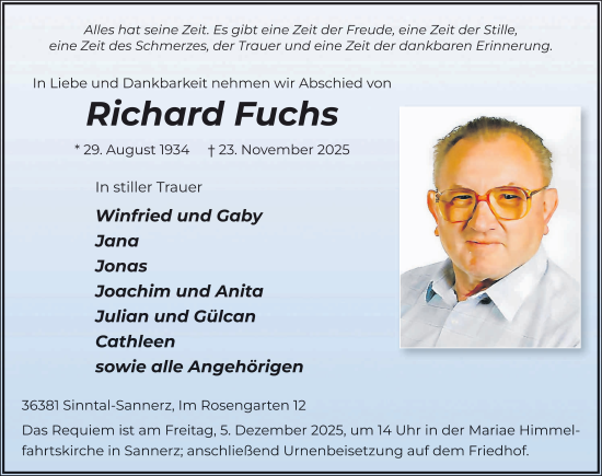 Traueranzeige von Richard Fuchs von FZ