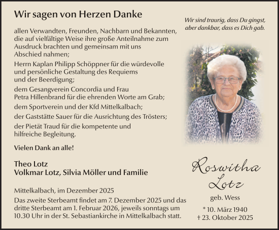 Traueranzeige von Roswitha Lotz von FZ