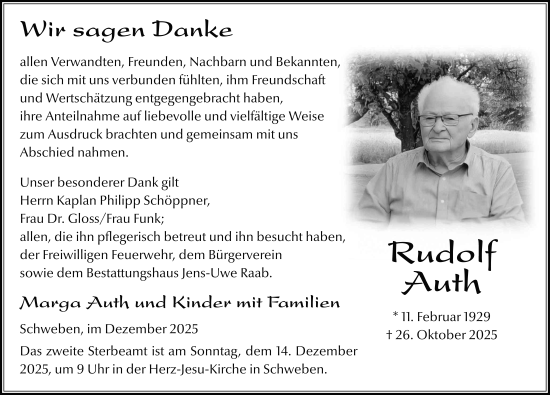 Traueranzeige von Rudolf Auth von FZ