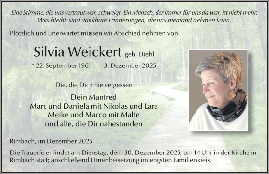 Traueranzeige von Silvia Weickert von FZ