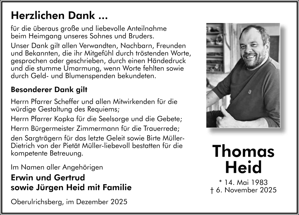  Traueranzeige für Thomas Heid vom 20.12.2025 aus FZ