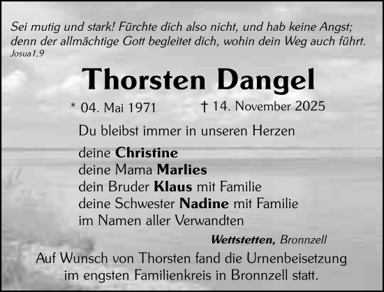Traueranzeige von Thorsten Dangel von FZ