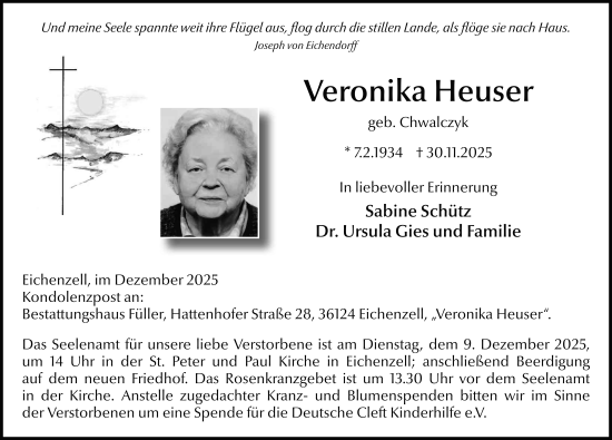 Traueranzeige von Veronika Heuser von FZ