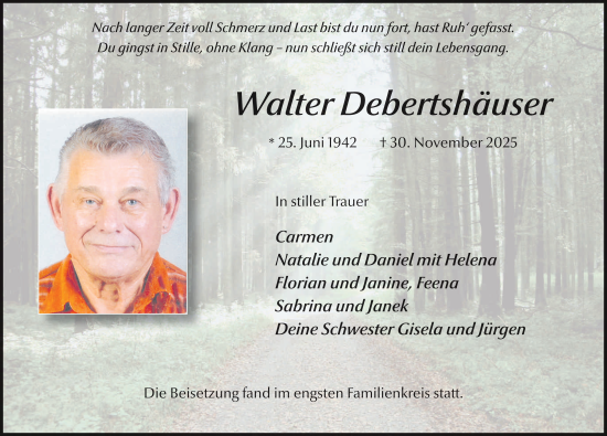 Traueranzeige von Walter Debertshäuser von FZ