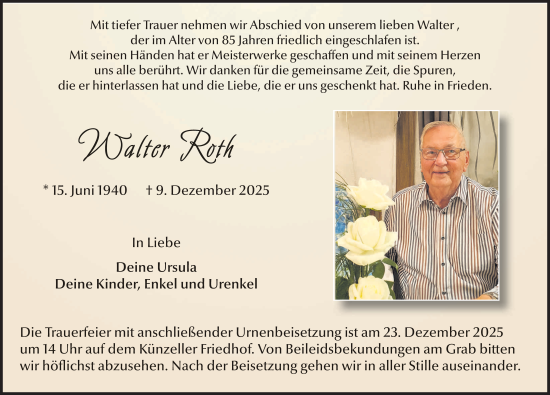Traueranzeige von Walter Roth von FZ