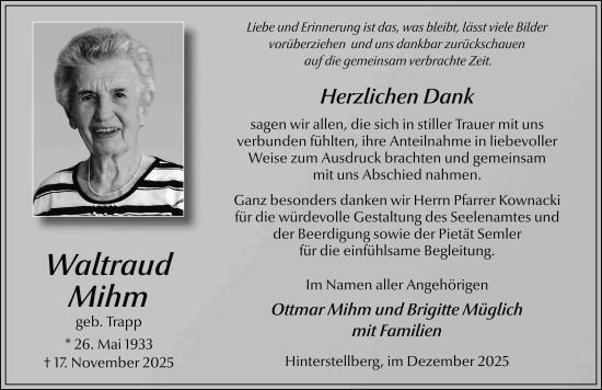 Traueranzeige von Waltraud Mihm von FZ