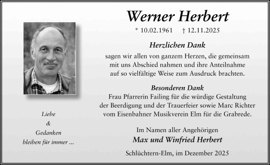 Traueranzeige von Werner Herbert von FZ