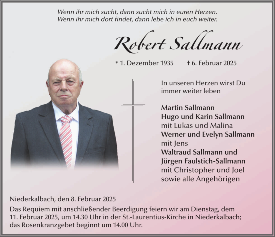 Traueranzeige von Robert Sallmann von FZ