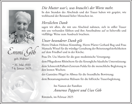 Traueranzeige von Emmi Göb von FZ