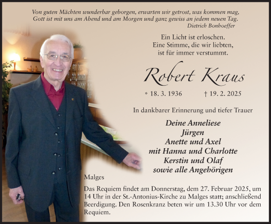 Traueranzeige von Robert Kraus von FZ