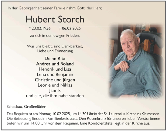 Traueranzeige von Hubert Storch von FZ
