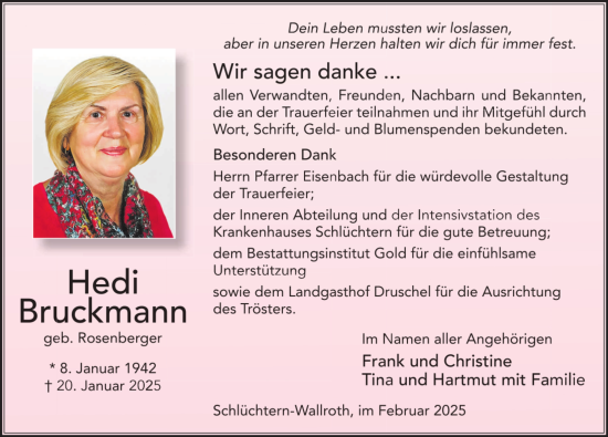Traueranzeige von Hedi Bruckmann von FZ