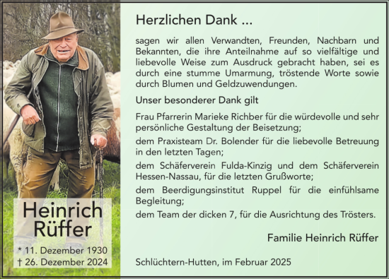 Traueranzeige von Heinrich Rüffer von FZ