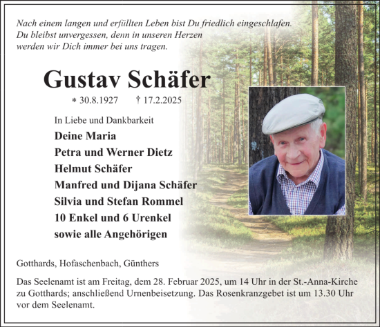 Traueranzeige von Gustav Schäfer von FZ
