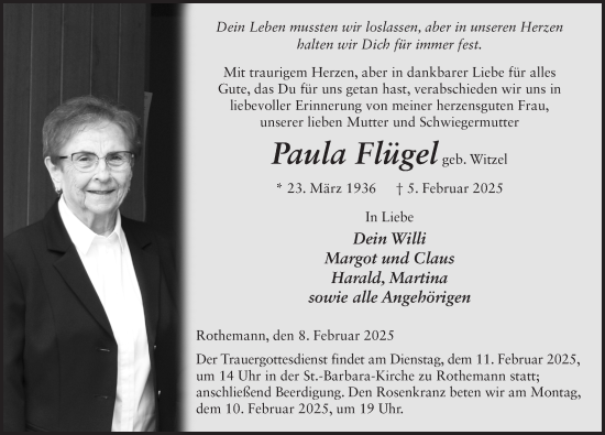 Traueranzeige von Paula Flügel von FZ