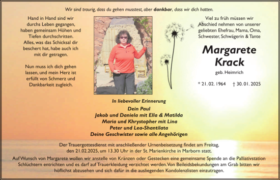 Traueranzeige von Margarete Krack von FZ