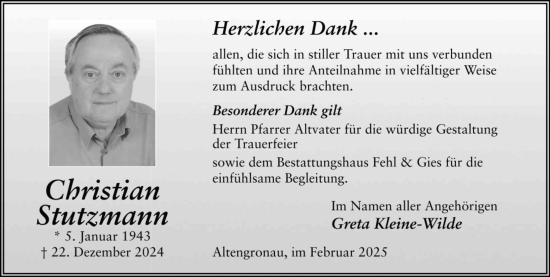 Traueranzeige von Christian Stutzmann von FZ