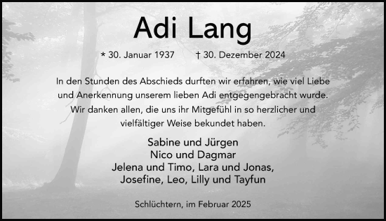 Traueranzeige von Adi Lang von FZ