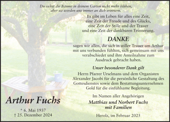 Traueranzeige von Arthur Fuchs von FZ