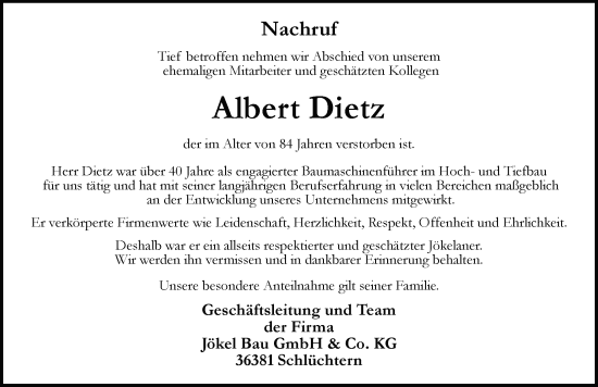 Traueranzeige von Albert Dietz von FZ